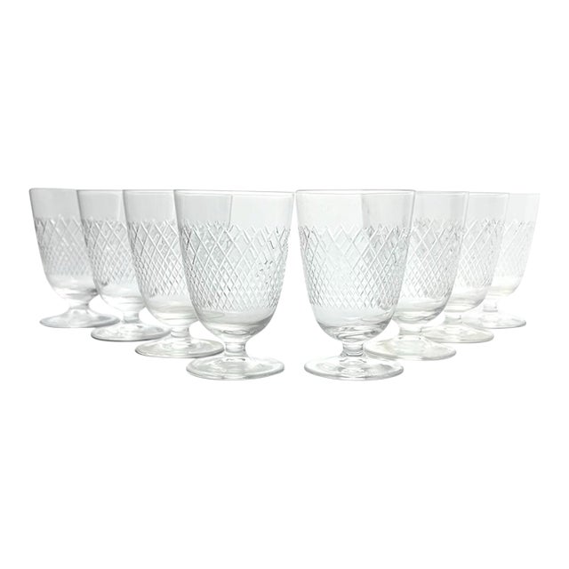 1950s Vintage Mid-Century 8 Footed Juice Glasses, Criss-Cross X Fishnet Cuts For Sale