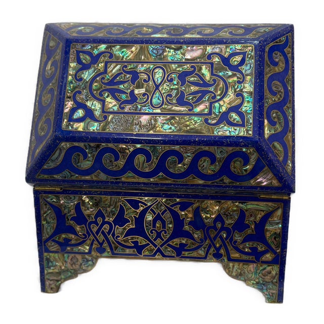 Handmade Lapis & Mother of Pearl Jewelry Box - Trinket Box From Egypt For Sale - Image 10 of 10