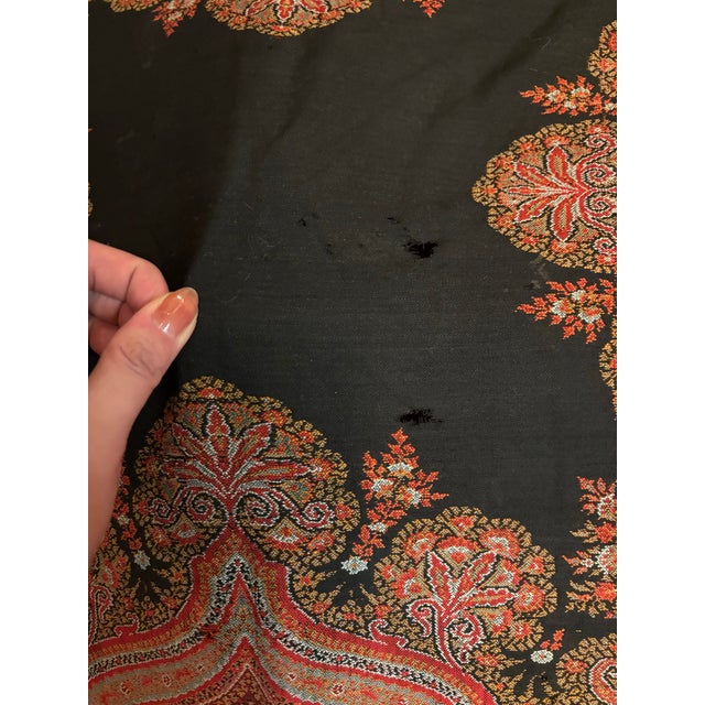Antique 19th Century Indian Kashmir Paisley Shawl 68” Square Woven Textile Wall Hanging [Tv] For Sale - Image 9 of 9