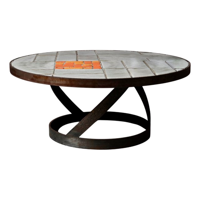 Brutalist Metal and Ceramic Coffee Table, 1970s For Sale