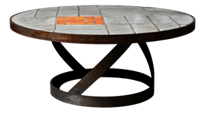 Brutalist Metal and Ceramic Coffee Table, 1970s