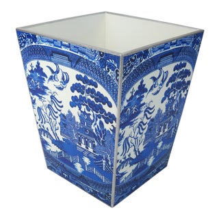 Blue Willow Print Waste Basket For Sale