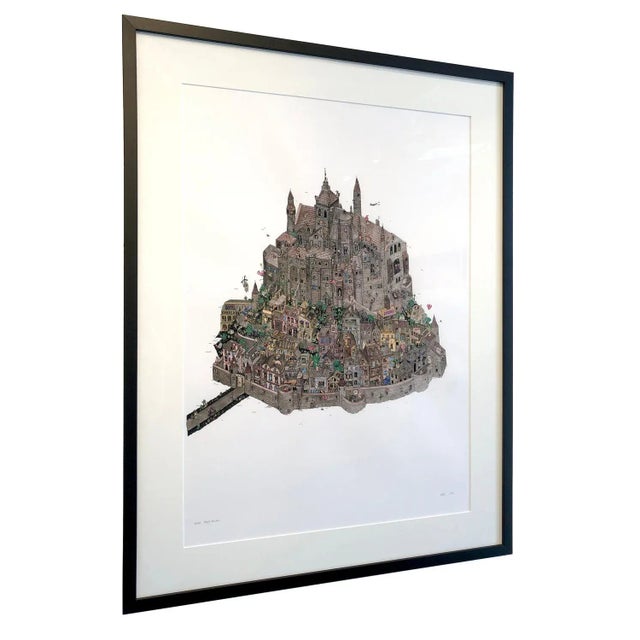 Early 21st Century Mont Saint Michel, Framed Watercolor Illustration by Guillaume Cornet, 2016 For Sale - Image 5 of 11