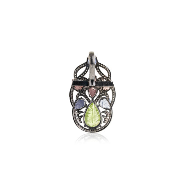 Green Caratandher Nature Inspired Carved Multi-Gem Pendant With Diamond Accents for Gift For Sale - Image 8 of 11