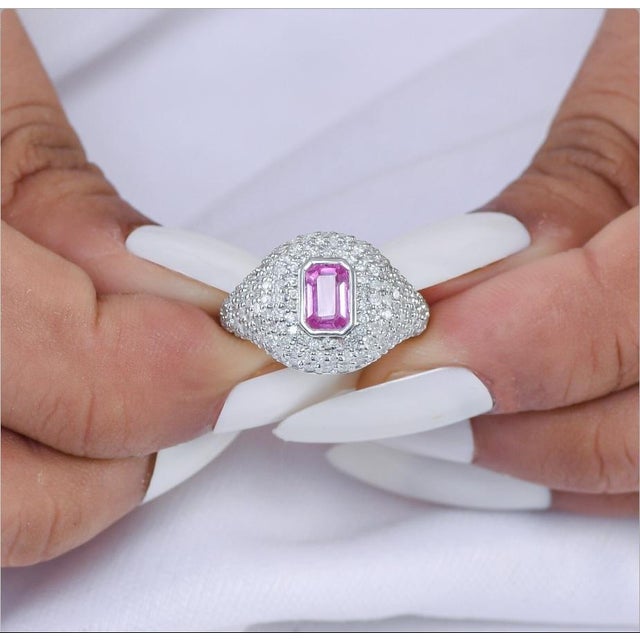 Natural 0.71 cts pink sapphire & 1.11 cts diamond ring 18k gold For Sale - Image 18 of 18