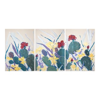 2026, Illustration Style Botanical Painting, Cactus With Wildflowers, Acrylic Paint on Watercolor Paper by Romina Milano For Sale