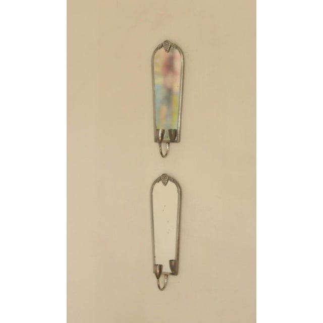 Metal Mid-Century Modern Swedish Pewter Sconces with Mirror, Set of 2 For Sale - Image 7 of 18