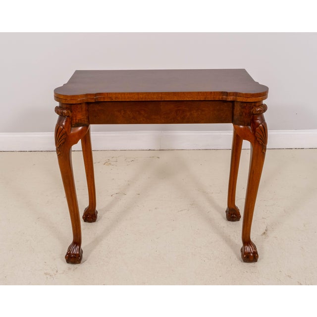 Chippendale Style Burl Walnut Flip Top Inlaid Game Table For Sale - Image 9 of 15