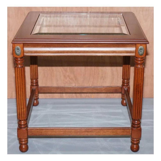 Brown Regency Style Glass Top Side Tables, Set of 2 For Sale - Image 8 of 10