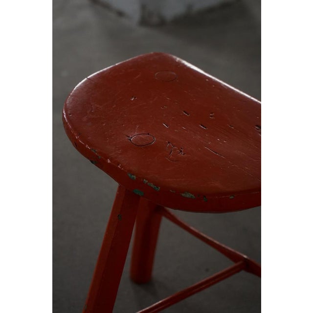 Red Painted Wooden Stools with Splayed Legs, 1950s-1960s, Set of 2 For Sale - Image 13 of 18