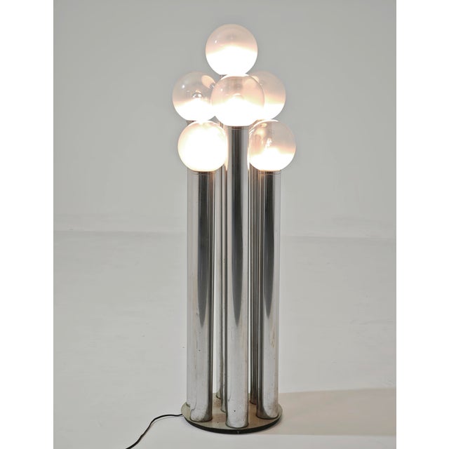 Goffredo Reggiani Mid-Century Modern Space Age Floor Lamp in Chromed Metal and Murano Glass by Goffredo Reggiani, Italy, 1970s For Sale - Image 4 of 16