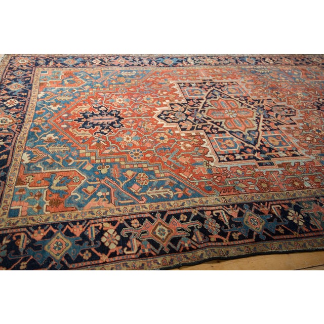 Brick Red 1920s Antique Persian Heriz Medallion Wool Carpet For Sale - Image 8 of 13