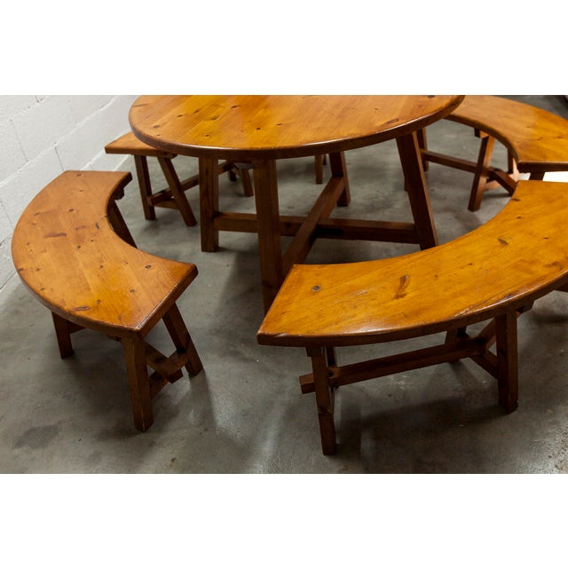 Round Pine Table and Circular Benches, 1960s, Set of 5 For Sale - Image 9 of 18
