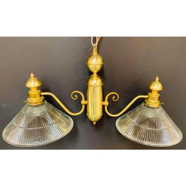 Georgian Brass Two Flared Glass Shades Pendant or Chandelier For Sale - Image 13 of 13