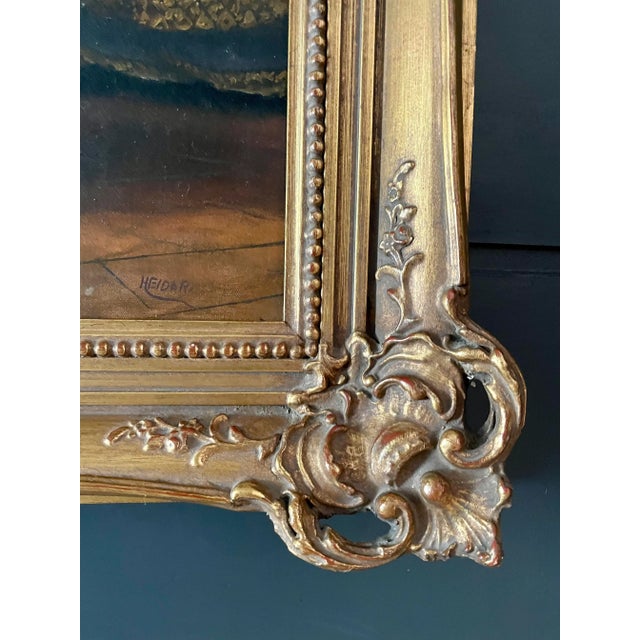Blue Antique Fine Art Original Signed Painting of Woman on Balcony For Sale - Image 8 of 11