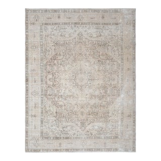 1970s Vintage Persian Handmade Wool Cotton Brown Area Rug For Sale