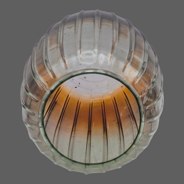 Fluted Glass Vase Ombre Color Green at Top Amber-Orange at Base 10'' Tall For Sale - Image 6 of 8