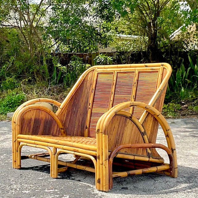 Wood Vintage Coastal 1950s Pencil Reed Lounge Chair For Sale - Image 7 of 7