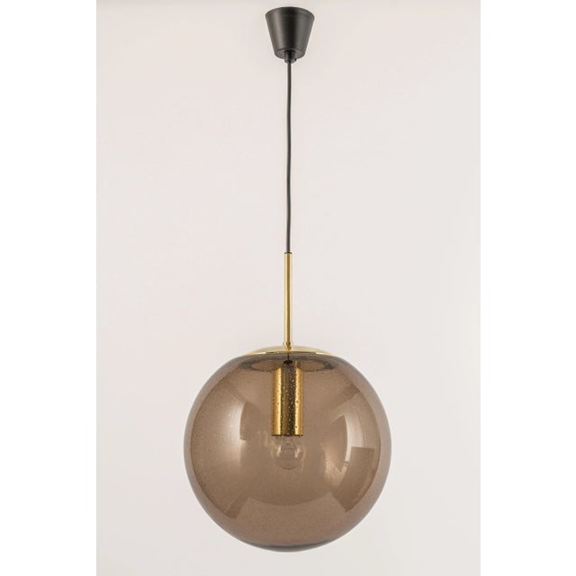 Large Smoky Glass Ball and Brass Pendant Lamp from Limburg, Germany, 1970s For Sale - Image 4 of 13