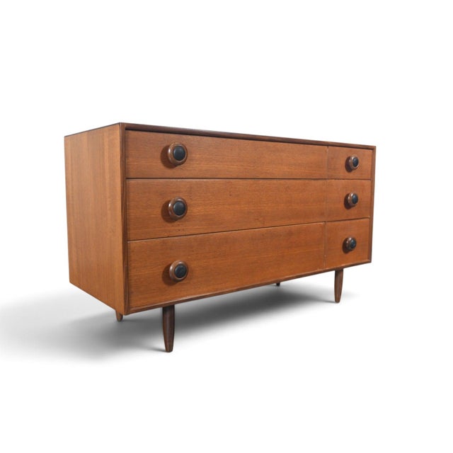 Mid-Century Modern Mid 20th Century Low Six Drawer Teak Dresser With Leather Pulls For Sale - Image 3 of 8