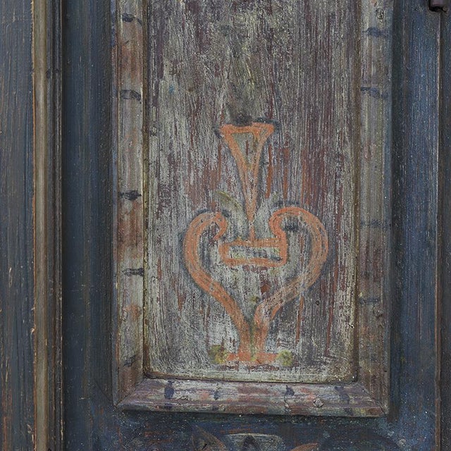 Antique Rustic Farmhouse Folk Art Painted Bridal Cabinet, 1882 For Sale - Image 4 of 18