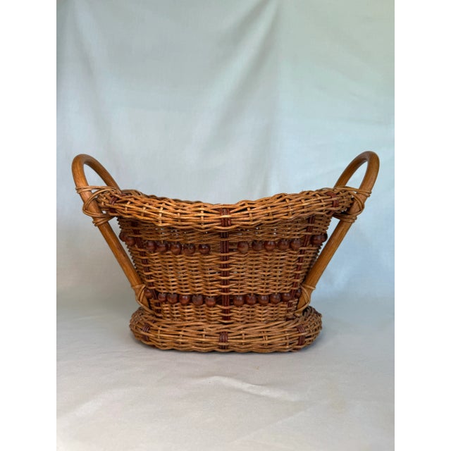 Arts & Crafts Wicker Bentwood Beaded Double Handle Basket For Sale - Image 12 of 12