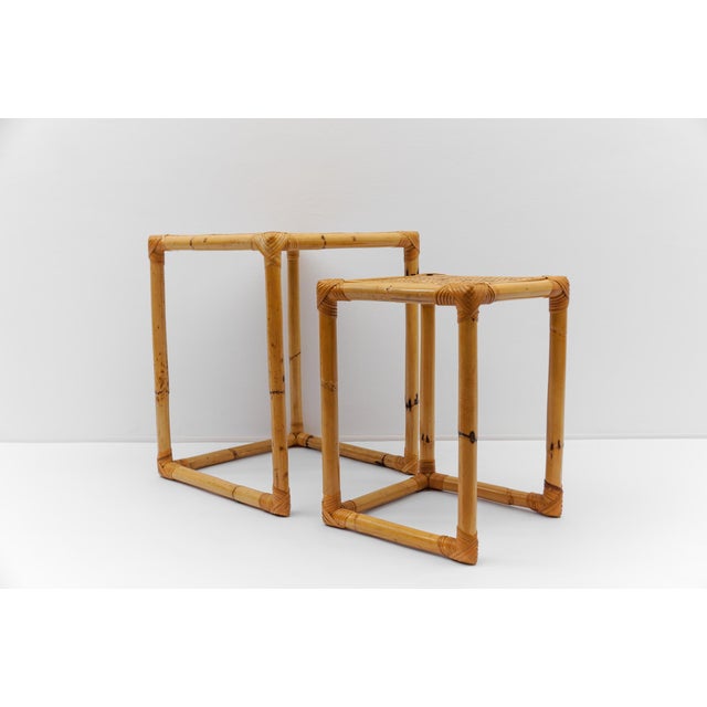 1960s Mid-Century Bamboo and Rattan Side Tables or Stools, 1960s, Set of 2 For Sale - Image 5 of 10