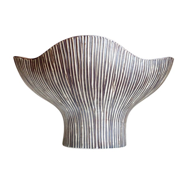 Contemporary Organic Textured Ceramic Vase With Striped Detail For Sale - Image 3 of 8