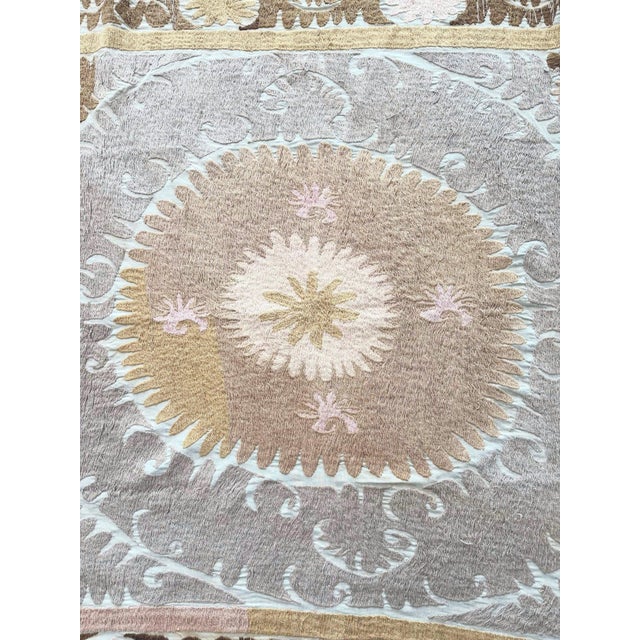 Hand-Embroidered Vintage Suzani from Central Asian, circa 1960s era. Dimension; 55'' x 58'' inches / 139 x 148 cm / 4'7''...
