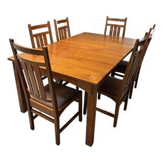 Stickley Harvey Ellis Dining Table With Inlays and Chairs For Sale