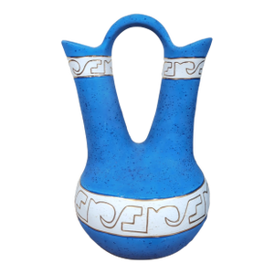 VTG Native American Style Wedding Vase Blue Gold Trim Signed L Jina Southwestern