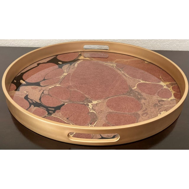 Late 20th-Century “Geode” Motif Wood, Glass & Resin Circular Tray With Cut-Out Handles For Sale - Image 17 of 18