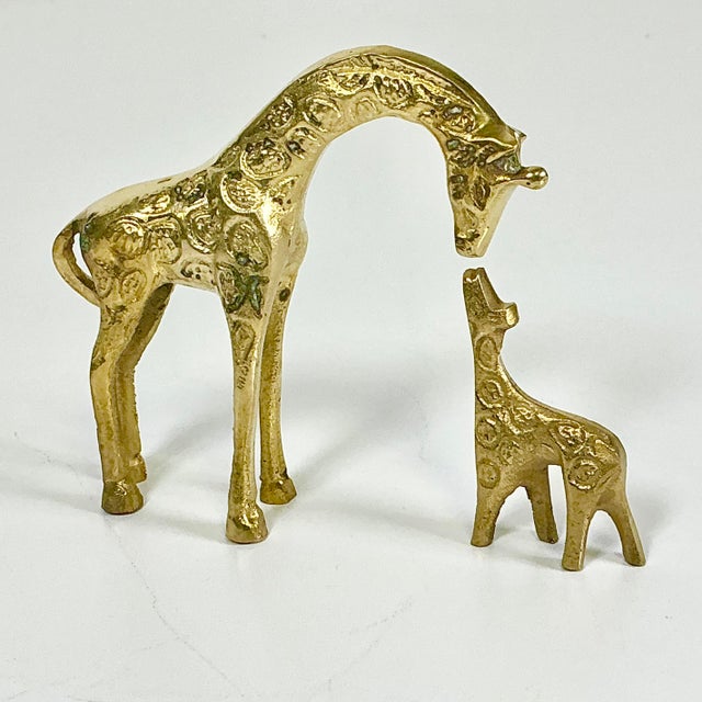 Mid-Century Boho Chic Hollywood Regency Petite Brass Giraffe With Calf Sculpture - Set of 2 For Sale - Image 6 of 10