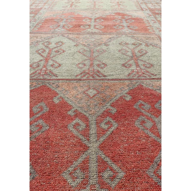 Mid 20th Century Vintage Turkish Oushak Rug With Soft Coral, Sage Green, and Muted Orange Tones 5'4 X 11'10 For Sale - Image 5 of 12