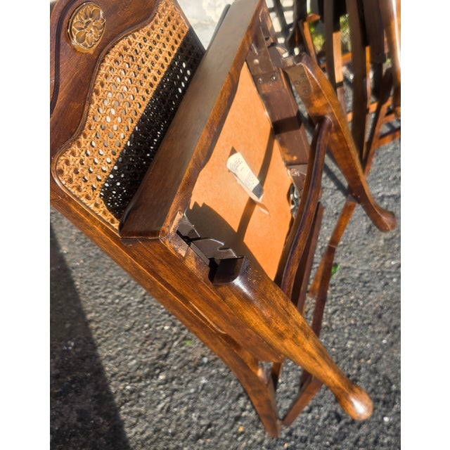Wood Set of 4 Norquist English Georgian Revival Folding Cane Back Dining Chairs, Mid-20th Century For Sale - Image 7 of 11