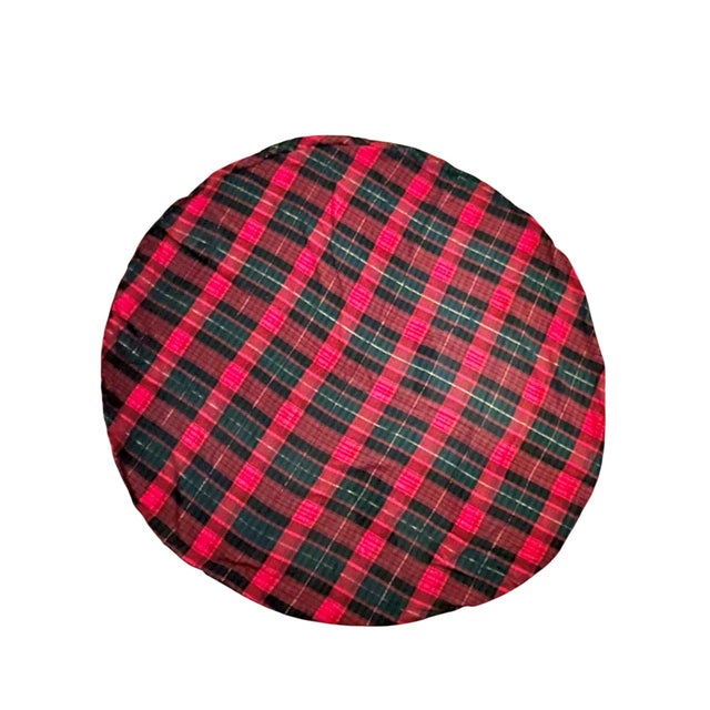 Vintage Red Green Plaid Tartan Round Tablecloth & 4 Napkins Styled After Ralph Lauren Christmas For Sale - Image 6 of 8