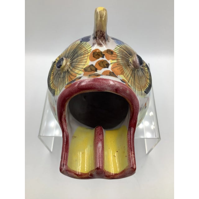 Ceramic Vintage Vietri Italy Signed Ceramic Colorful Painted Fish With Open Mouth Ashtray For Sale - Image 7 of 9