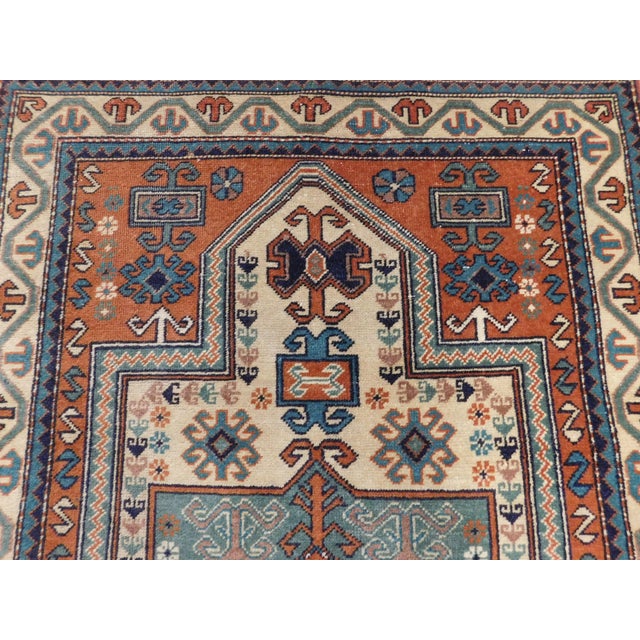 Rare and unique vintage Persian rug in geometric pattern. Wool pile on cotton foundation. 3'x 4'7".
