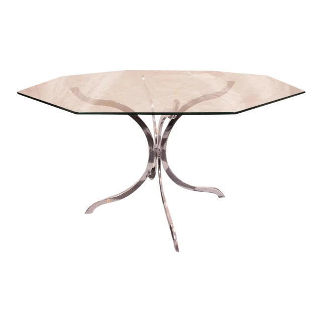 Vintage French Glass & Chrome Table For Sale