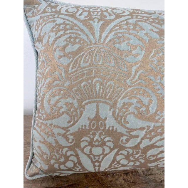 Custom Aquamarine & Gold Fortuny Lumbar Pillows For Sale - Image 12 of 12