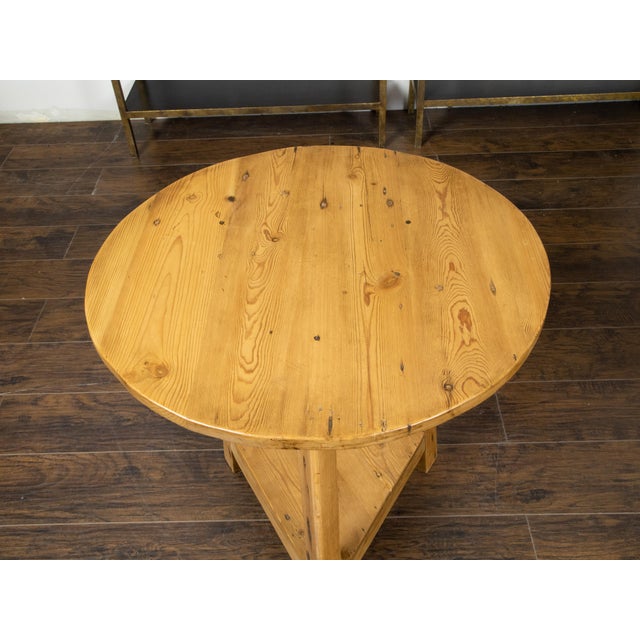 Wood English 19th Century Pine Cricket Table with Circular Top and Triangular Shelf For Sale - Image 7 of 9