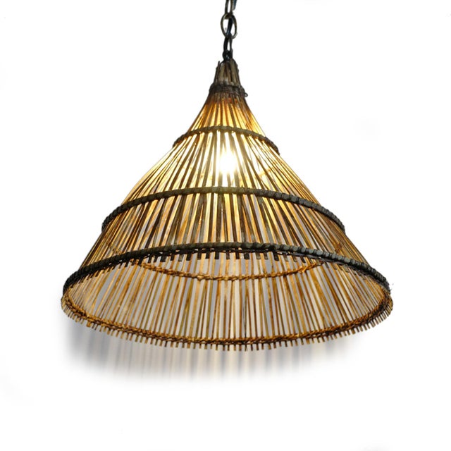 Tea Stained Hat Asian Pendant Light Small For Sale - Image 4 of 8