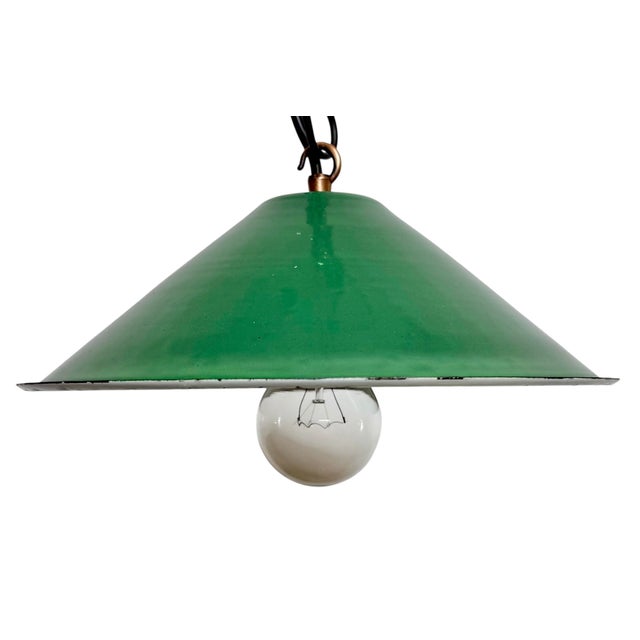 Industrial Green Enamel Factory Pendant Lamp, 1950s For Sale - Image 16 of 16