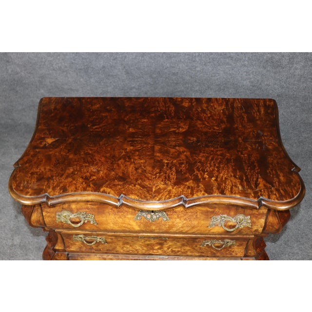 Vintage English Burled Wood Ball & Claw Foot 3 Drawer Commode C. 1950's For Sale - Image 4 of 13