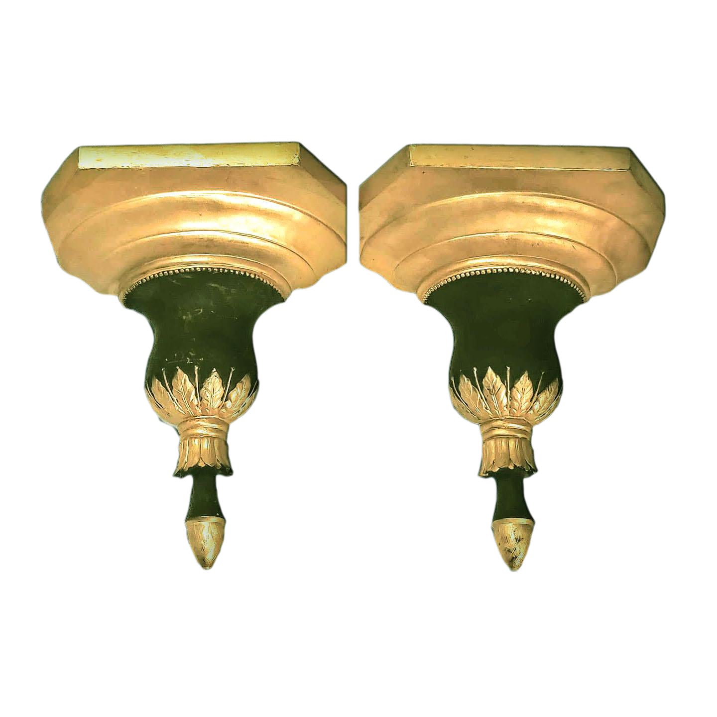 Neoclassical Art Deco Style Giltwood Ebony Decorative Architectural Wall Brackets A Pair Chairish