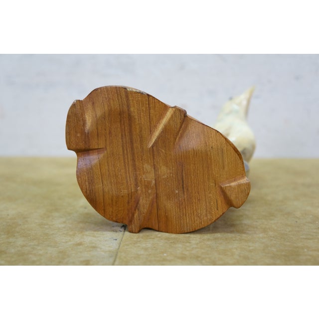 Wood Mid 20th Century Justa Carved Buffalo Horn Bird Figurine on Wood Base MCM Sculpture For Sale - Image 7 of 11
