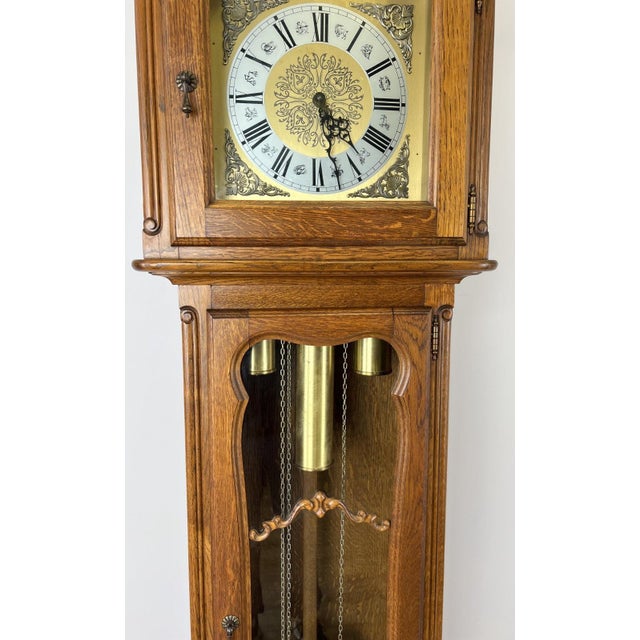 Vintage French Louis Style Oak Grandfather Clock For Sale - Image 4 of 14