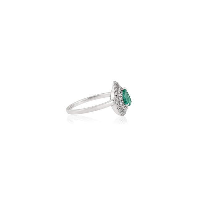 Green VRJewels 14k Gold Emerald Diamond Double Halo Vintage Engagement Ring Size 6.5 For Sale - Image 8 of 16