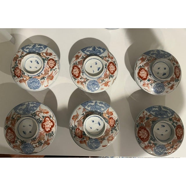 Blue Antique Colored-Imari Rice/Soup Bowls With Lids - Rare Collection of Set of 12 For Sale - Image 8 of 18