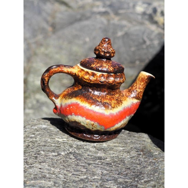 1960s Dumler & Breiden, West Germany Volcanic Tea Pot With Brown, Red and Ocher Wave Glazing For Sale - Image 11 of 11